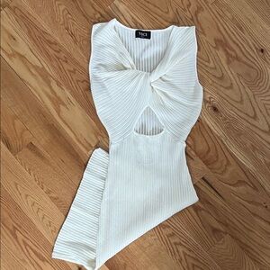 VICI Cream Ribbed Twist Front Sweater dress